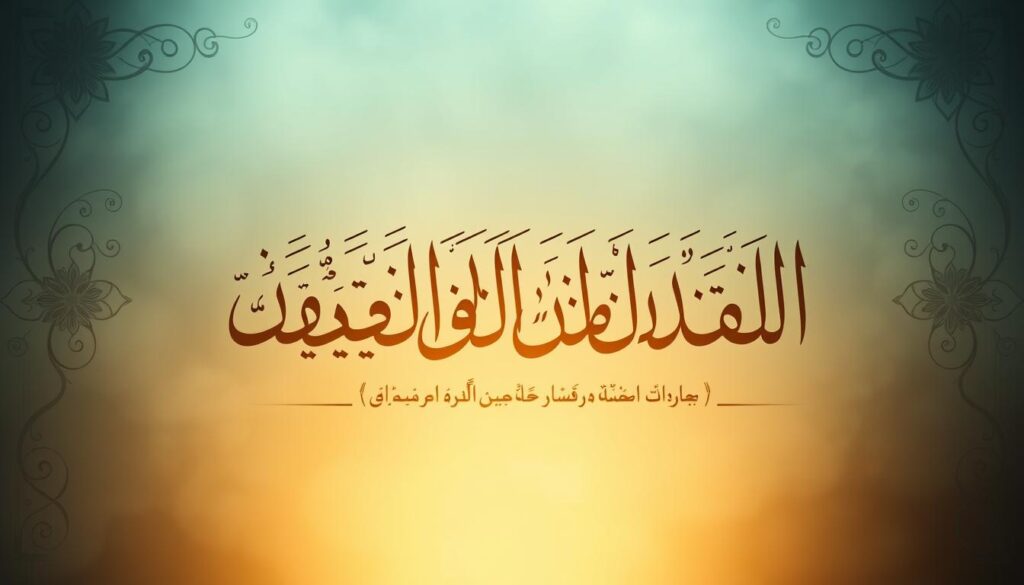 A beautifully illuminated Islamic calligraphic composition, featuring elegant Arabic script against a serene, ethereal background. Soft, warm lighting casts a contemplative glow, while muted hues of blues, greens, and golds create a sense of tranquility and spiritual depth. The calligraphy flows gracefully, conveying an inspirational, faith-driven message to the viewer. Intricate, ornamental patterns frame the text, evoking the rich artistic traditions of the Islamic world. The composition is balanced and harmonious, inviting the observer to pause and reflect on the uplifting words.
