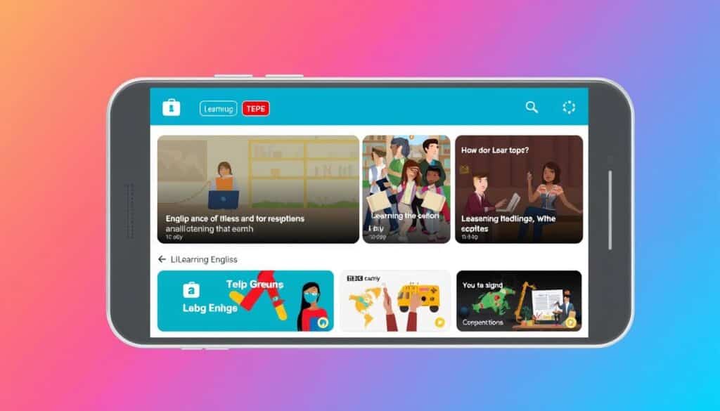 Gambar aplikasi BBC Learning English dengan pilihan konten pembelajaran