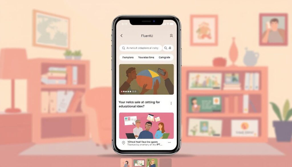 Gambar aplikasi FluentU dengan contoh video pembelajaran