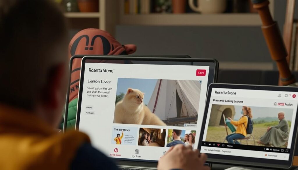 Gambar aplikasi Rosetta Stone dengan contoh pelajaran