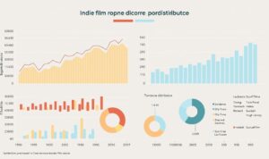 A detailed statistical distribution chart showcasing the performance of independent films at the Sundance and Toronto International Film Festivals. The chart is presented on a clean, minimalist background with a soft, muted color palette. The data is displayed through a combination of line graphs, bar graphs, and pie charts, providing a comprehensive visual analysis of the indie film distribution trends across these two prestigious festivals. The chart is presented in a professional, analytical manner, with a focus on clear data visualization to inform and educate the reader about the nuances of the indie film landscape.