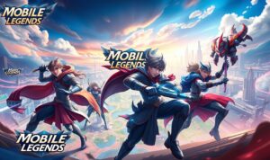 A dynamic team of five mobile legends players, each with their unique abilities, strategically positioned on a vibrant and futuristic battlefield. The foreground showcases the heroes in action, with vivid details in their expressions, poses, and gear. The middle ground depicts the iconic map of Mobile Legends, with its vibrant colors and intricate design elements. The background features a cityscape skyline, hinting at the game's urban setting and the competitive esports environment. Dramatic cinematic lighting casts dramatic shadows, creating a sense of intensity and excitement. The overall atmosphere conveys the thrill and intensity of a high-stakes mobile esports match.