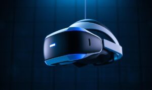 A futuristic, sleek PlayStation VR3 headset suspended against a dimly lit, high-tech backdrop. The device is presented in a profile view, showcasing its streamlined design and advanced features. The lighting casts a soft, ambient glow, highlighting the headset's seamless curves and subtle reflections. The background is composed of a blurred, grid-like pattern, suggesting a sense of technological sophistication and innovation. The overall composition conveys a sense of anticipation and excitement for the upcoming release of this cutting-edge virtual reality device, hinting at its potential to transform the future of gaming. A futuristic, sleek PlayStation VR3 headset suspended against a dimly lit, high-tech backdrop. The device is presented in a profile view, showcasing its streamlined design and advanced features. The lighting casts a soft, ambient glow, highlighting the headset's seamless curves and subtle reflections. The background is composed of a blurred, grid-like pattern, suggesting a sense of technological sophistication and innovation. The overall composition conveys a sense of anticipation and excitement for the upcoming release of this cutting-edge virtual reality device, hinting at its potential to transform the future of gaming.