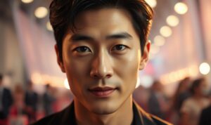 A portrait of Park Hyung Sik, a successful Korean actor thriving in Hollywood. In the foreground, a close-up of his confident, charismatic gaze, his features illuminated by a warm, cinematic lighting. In the middle ground, a blurred backdrop suggesting the glamour and prestige of the entertainment industry, with hints of red carpet and spotlights. In the background, a subtle, ethereal layer evoking the transformative journey of his acting career, with a sense of motion and progress. The overall mood is one of determination, ambition, and the realization of dreams, capturing the essence of a Korean actor's successful transition to the global stage. A portrait of Park Hyung Sik, a successful Korean actor thriving in Hollywood. In the foreground, a close-up of his confident, charismatic gaze, his features illuminated by a warm, cinematic lighting. In the middle ground, a blurred backdrop suggesting the glamour and prestige of the entertainment industry, with hints of red carpet and spotlights. In the background, a subtle, ethereal layer evoking the transformative journey of his acting career, with a sense of motion and progress. The overall mood is one of determination, ambition, and the realization of dreams, capturing the essence of a Korean actor's successful transition to the global stage.